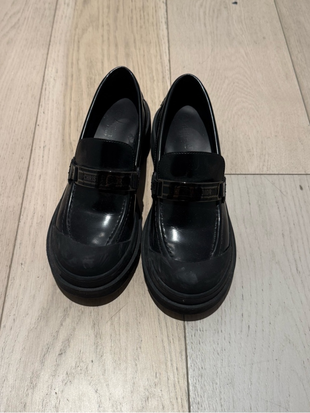 DIOR Black Patent Leather Loafers with Logo Strap